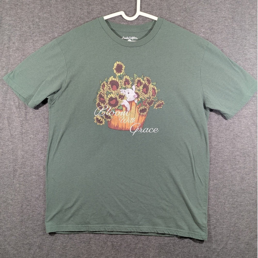 Lincoln Outfitters‎ "Bloom in Grace" Pig Sunflower Green Womens TShirt Size XL